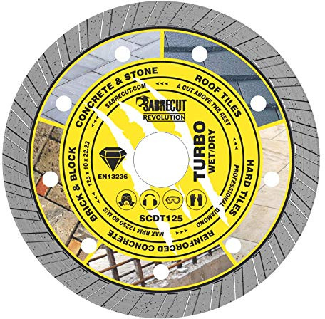 SabreCut 1pc SCDT125 125mm x 22.24mm Bore Turbo Diamond Cutting Disc | High-grade diamond construction provides fast, clean and durable dry cutting with no water cooling required