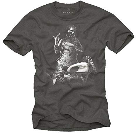 Pin Up Girl mit Motorrad - Herren T-Shirt Grau - Motorradbekleidung XXXXL