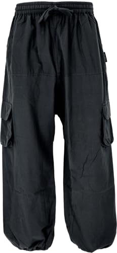 GURU SHOP Goahose, Herren Yoga Hose, Bequeme Freizeithose - Schwarz, Size:S/M
