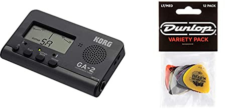 KORG GA-2 Pocket Digital Tuner for Guitar & Bass & Jim Dunlop PVP101 Variety Medium/Light Guitar Pick Player Pack (Pack of 12)
