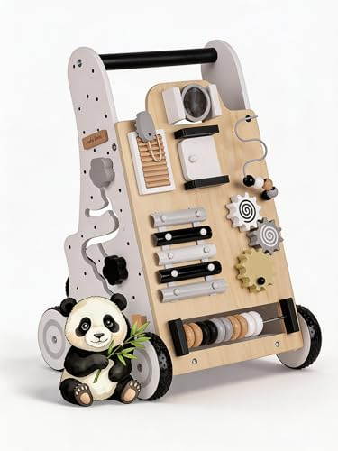 KiddyMoon Lauflernwagen Aus Holz Für Kinder Lauflernhilfe Spaß Babys, Laufen Lernen, Multifunktion Holzspielzeug Für Kleinekinder Montessori-Spielzeug WK-001, Schwarz - Weiß