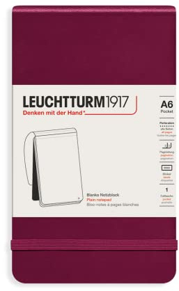 LEUCHTTURM1917 364403 Notizblock Pocket (A6), Hardcover, 94 nummerierte Seiten, blanko, Port Red | 184 nummerierte Seiten, perforiert, Inhaltsverzeichnis, Fadenheftung, säurefreies Papier, 90x150 mm