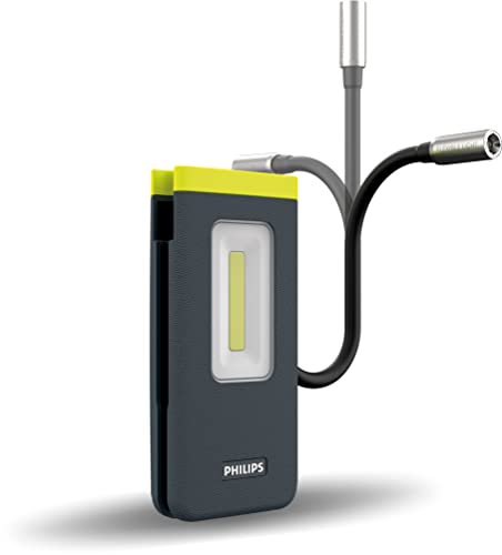 Philips Xperion 6000 Pocket LED-Arbeitsleuchte, kompakte wiederaufladbare Werkstattlampe, Taschenlampe, 300lm, zusätzliches Flexibles Spotlicht