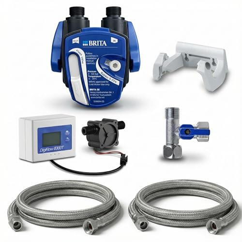 Neues Wasser Group | Untertisch-Wasserfilter: BRITA Filter-Kopf, BRITA Filter P1000, Filterwechselanzeige (Digiflow-Wasseruhr), Flexschlauch, Eckventil-Adapter