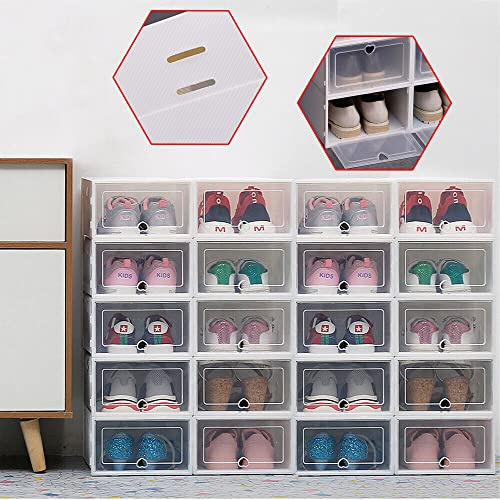 kangten Schuhboxen, 20er Pack Schuhkartons, faltbar und stapelbar mit Sichtfenster Aufbewahrungsbox Stapelbar Storage Box Schuhbox Schuhkarton