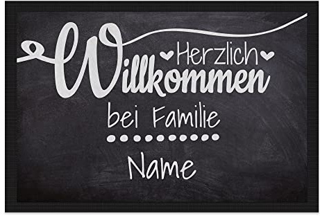 Print Royal Personalisierte Fußmatte mit Namen - Herzlich Willkommen - Geschenke zum Einzug | rutschfest, 60x40cm mit Gummirand