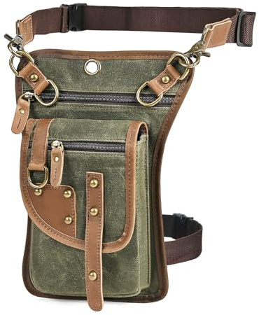 Herren Canvas + Leder Motorrad Reiten Tasche Beinbeutel Beintasche Außenbeintasche Hüfttasche Drop Leg Tasche FB2141