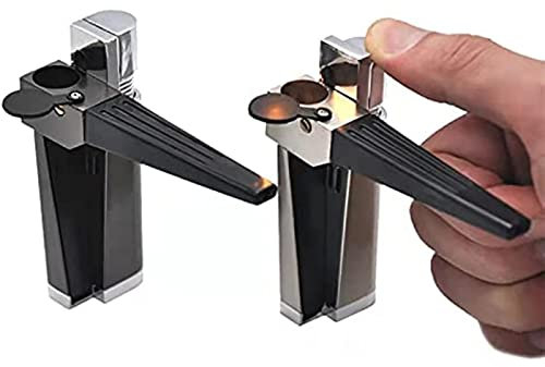 2pcs Metal Lighter 2 in 1 Set,Portable Hitter Lighter Foldable for Man Gadget Metal Cover Open Flame for Camping BBQ Kitchen