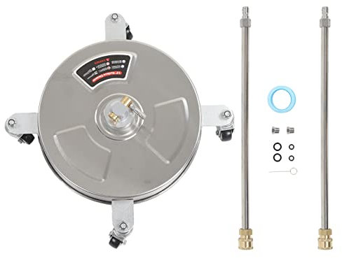 Pressure Washer Cleaner, 4000psi 13 Inch Stainless Steel Power Sweeper with 4 Wheels 2 Extension Wand for Concrete, Ceramic Tiles, Stone, Patio, Garden, Driveways, Sidewalk