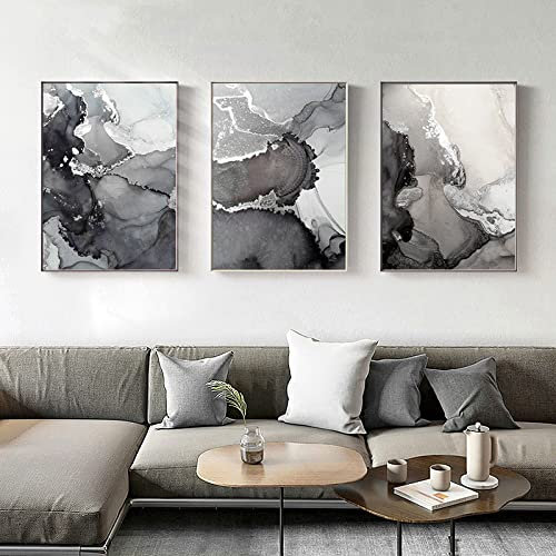 Set of 3 Modern Black Grey Silver Abstract Artwork Wall Art Prints Canvas Painting Poster Picture for Living Room Home Aesthetic Decoration-50 * 70cm/20 * 27inch (Unframed)
