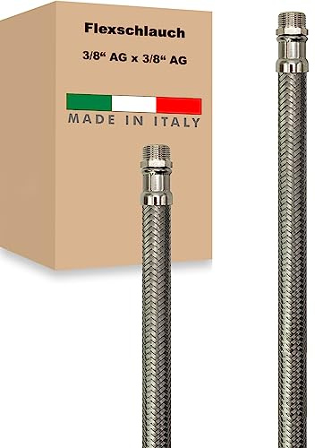 Flexschlauch AG x AG Edelstahl Panzerschlauch Anschlußschlauch Sanitär Armaturenschlauch Hauswasserwerk Made in Italy (3/8 x 3/8 - 300 mm)