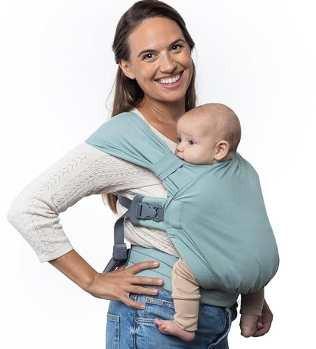Boba Bliss 2-in-1 Babytragetuch & Babytrage Neugeborene ab Geburt bis 16 kg - Ohne Binden & Knoten, Hüftfreundlich, Weich & Elastisch (Meeresnebel)