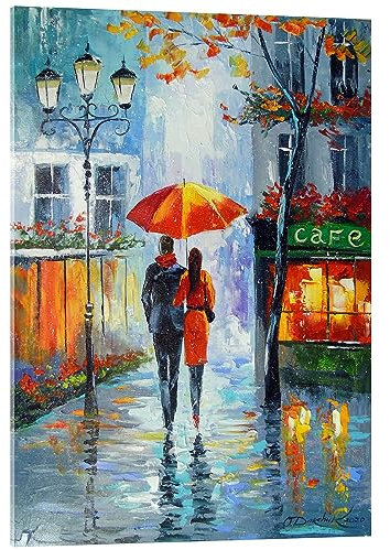 Posterlounge Romantischer Spaziergang durch die Stadt Acrylglasbild von Olha Darchuk 60 x 80 cm Blau Wandbilder Wanddeko