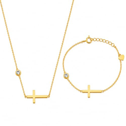 Wunderschöne Kreuz Kette gold Set als christliche Geschenke für Frauen | Elegante Damen Schmuck Set mit Kreuz als christliche Geschenkidee | Ideals auch als Christlicher Schmuck Frauen Geschenk
