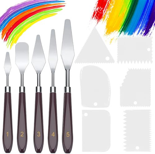 11 Pezzi Set Coltelli di Pittura,5 Spatola per Pittura+6 Spatola Coltello,Acciaio Inox Palette Knife Set,Pittura di Coltelli,Pittura Raschietto,Tavolozza Strumenti,Spatole per Pittura ad Olio