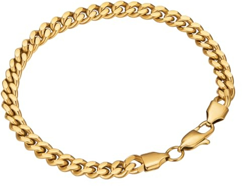 VEXXS Armband Herren 6mm,18 Karat Vergoldet Armkette Herren, Panzerkette Cuban Armband Gold, Herren Panzerarmband,Kubanische Armbänder für Männer/Jungen,Schmuck Geschenk