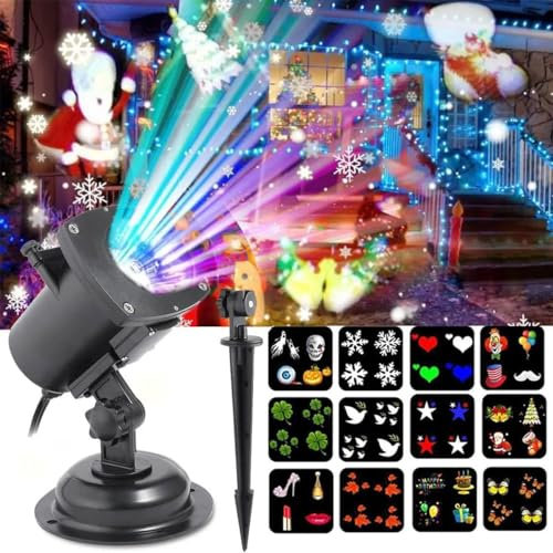 Bestyks - Proiettore a LED per esterni, con fiocchi di neve, IP65, impermeabile, 12 modelli con luci di proiezione, per esterni, giardino, feste, matrimoni