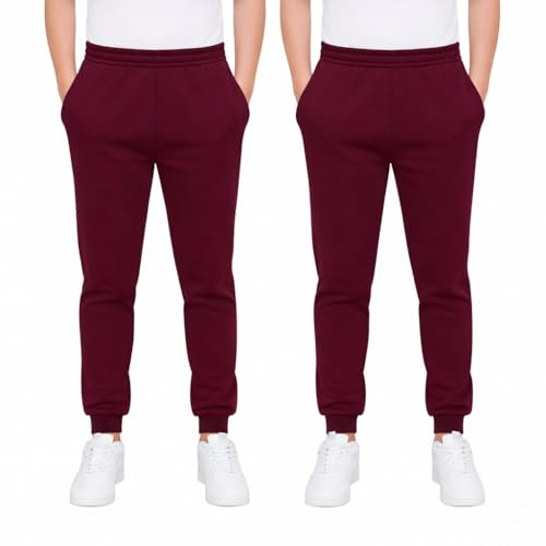 KHIM Joggingbyxa träningsoverall underdel byxa barn unisex flickor pojkar träningskläder, Rödbrun 2-pack, 11-12 Years
