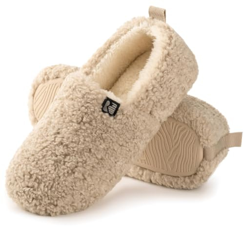 RockDove Women's Faux Shearling Closed Back Slipper | Memory Foam, Faux Fur, Fuzzy, Warm, Cushioned Comfort, Non-Slip Rubber Sole, Lightweight, Machine Washable, Gift-Ready