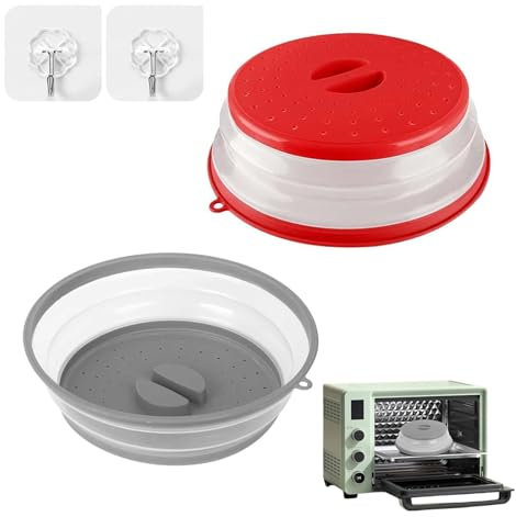Copertura per Microonde Pieghevole,2 Pezzi Coperchio Antischizzi per Microonde con 2 Ganci,Coperchio Piatto in Plastica per Frutta e Verdura,27CM