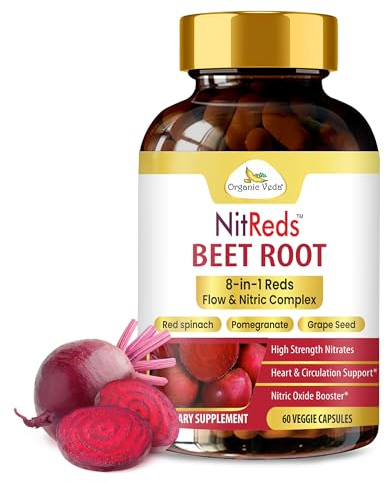NitReds Beet Root Nitric Oxide Capsules – 8 in 1 Reds Antioxidant supplement with 20 X Beet Root Extract, Red Spinach, Grape Seed, Pomegranate - Flow & Circulation, Heart Health - 60 Vegan Capsules