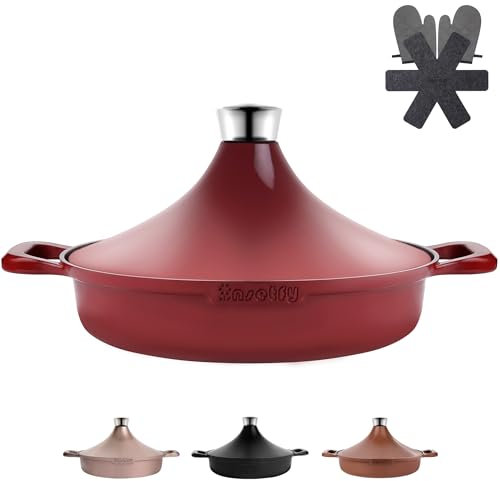 INSETFY Non-Stick Frying Pan/Skillet 11, 3QT Tagine Pan,Cast Aluminum Pans with Lid, Stove/Oven-to-Table Cookware, Dishwasher Safe& Compatible with All Stovetops（Red）