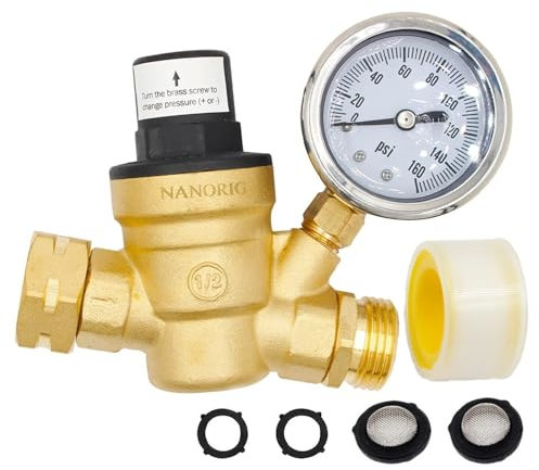 Druckminderer Wasser Wasserdruckminderer mit 3/4-Zoll-Griff und Manometer, verstellbares RV-Druckminderventil for Wohnmobil/Gartenschlauch/Reiseanhänger