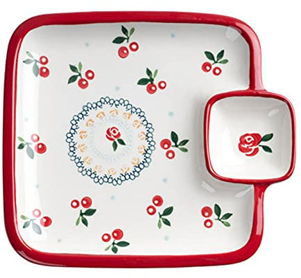 Dessertschalen, Tapasschalen, Keramikschalen für Chips und Dip mit Obstmuster, Servierschale für Dip und Chips, Servierplatte für Chips und Dip, passend für Sushi, Knödel