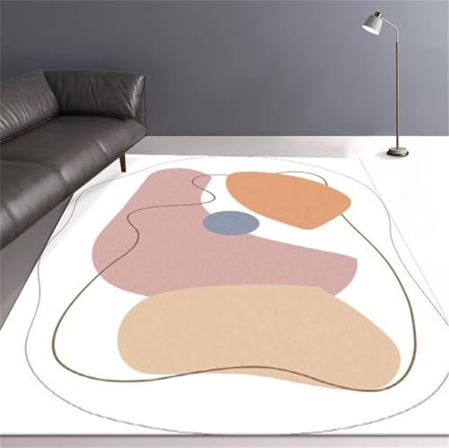 DJHWWD Bodenschutzmatte Teppich waschbar in Waschmaschine Rosa weicher waschbarer moderner Wohnzimmerteppich mit minimalistischem Muster 50x80CM Weiß schöne