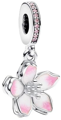 Femme Charms Fleurs de cerisier Coccinelle rouge Argent Sterling 925 Pendentif avec Zircon Cubique pour Bracelet