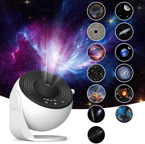 Sternenprojektor-Nachtlicht und Galaxie-Sternenprojektor mit 13 Planetenscheiben, 180°-Drehung, sensorische Lichter für Kinder und Erwachsene, Schlafzimmer, Party-Dekoration, einstellbarer Fokus