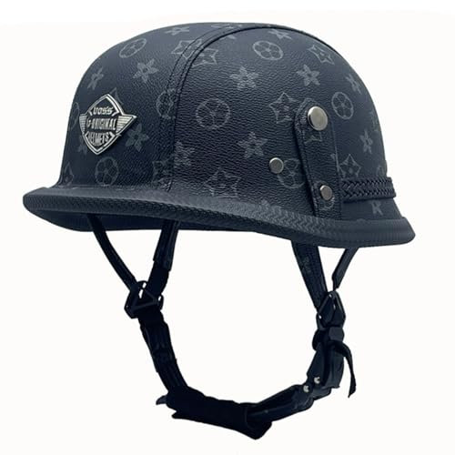Motorradhelm Halbschalenhelm Leder Halbhelme Retro Style Jethelme Schutzhelm Mit DOT/ECE-Zulassung Brain-Cap Halbhelm Scooter Moped Helm Schutzhelm 4,L(59~60CM)