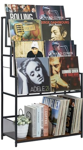 Cottage Charm 5-Tier Vinyl Record Storage Stand Holder with Record Display Shelf, Large Capacity Vinyl Organizer,150-280 Albums Storage Metal Record Rack for LP, CD, DVD, Magazine, Books