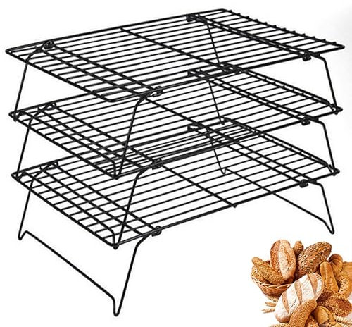 3 Pack Cooling Rack,Foldable Metal Cooling Racks Stackable Non-Stick Cake Cooling Rack Cookie Bread Rack for Cooking Baking and Barbecue