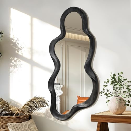 Specchio da parete irregolare con cornice in legno moderno asimmetrico unico specchi da appendere artistici unici a forma di nuvola decorazione da parete bagno mobile da bagno camera da letto