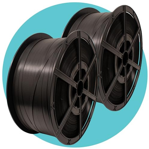 Triplast Polypropylene Hand Strapping Coil (12mm x 1000m, 310kg Break Strain) - Heavy Duty Black Pallet Strapping with Plastic Reel for Securing Heavy Loads, Export & Industrial Packaging (Pack of 2)