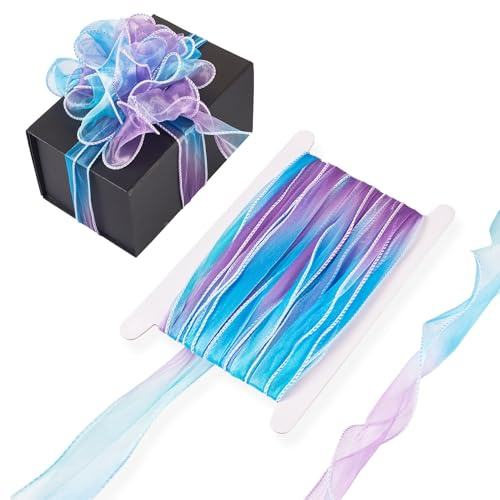 Craftdady Schillernde Polyesterbänder, 55 mm, schimmerndes Band, Farbverlauf, gewellt, Chiffon, Tüllbänder, mittelviolett, für selbstgemachte dekorative Kleidung, Geschenkverpackungen, 10 m
