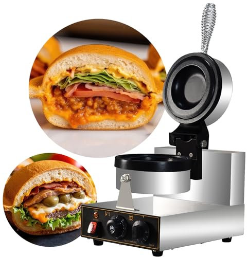 VNATWGOO Commercial Non-stick UFO Burger Machine, Double-Sided Heating Sandwich Press,Ice Cream Burger Waffle Maker Machine,220V