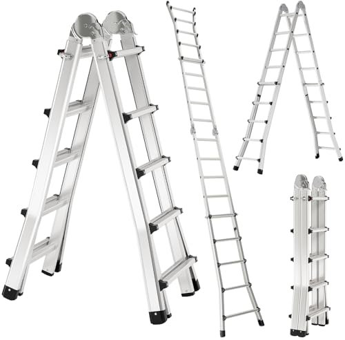 TLGREEN Scala telescopica 4.8M Scala multiuso in alluminio scala allungabile 4x5 pioli 3 in 1 telescopica multifunzione pieghevole cavalletto di prolunga a gradini e bifacciale portata massima 150 kg