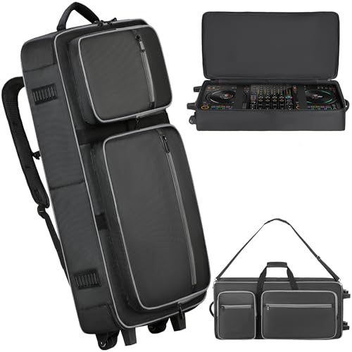 DJ Controller Soft Case with Wheels Compatible with XDJ XZ / DDJ SZ / RZ | Thick Soft Padded, Multiple Pockets for DJ Controller & Accessories, Backpack Strap & Shoulder Strap & Carrying Handle