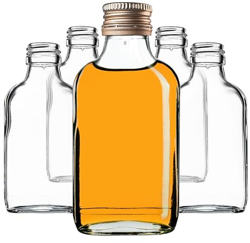 KADAX Lot de 10 gourdes plates en verre 100ml – Petites fioles à bouchon vissant pour liqueurs, alcools & décorations