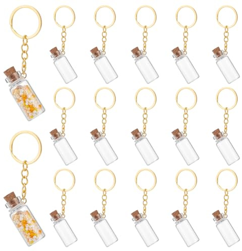 UNICRAFTALE Mini Bouteille en Verre avec Couvercle en Liège Bocaux Transparents avec Porte Clés Métal Petits Bocaux avec Couvercles Bouteilles de Potion de Message pour Décoration Mariage