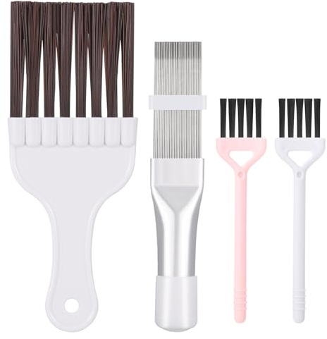 Xialvyu Set di 4 pettini lamellari per aria condizionata, pettine per scambiatori di calore, condensatore e asciugatrice, pulitore lamelle con spazzola, ideale per essiccatore a pompa di calore e