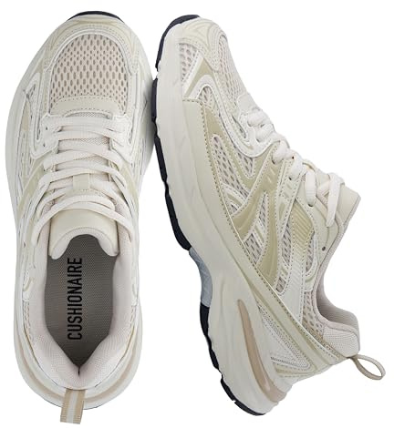 CUSHIONAIRE Sonic Casual Womens Walking Sneakers, Comfortable Lace-Up Chunky Tennis Shoes for Women with Memory Foam, NATURAL 11