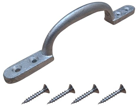 HanaMoon 6 Inch Galvanised Cast Iron D Handle - Pack of 1 | Pull handles for compatible gates, sheds, doors and windows - Fixing screws supplied