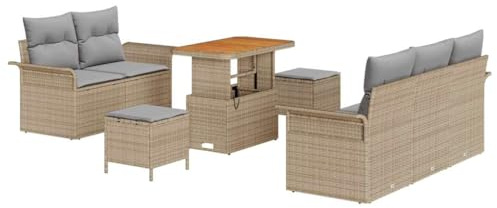 vidaXL 8-teiliges modulares Loungesofa-Set mit Kissen in Beige, aus Poly-Rattan - perfekte Gartenmöbel für Deine Terrasse. Modernes und luxuriöses Wohnarrangement für entspannte Stunden.