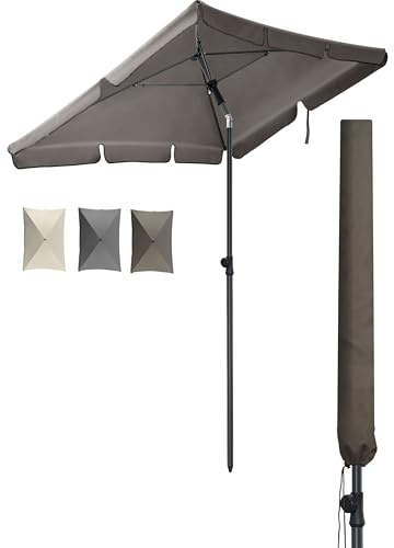 4happy SET Sonnenschirm 200×125cm mit Sonnenschirmhülle, Taupe