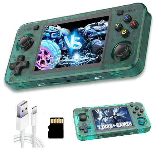 R36H Retro Handheld Spielekonsole Retro Konsole,22000+ Spiele,23 Emulator,Dual 8W Lautsprecher,Externes Akkufach,Open Source Linux System,3.5″ IPS Bildschirm Handheld Videospielkonsole (128G-Grün)