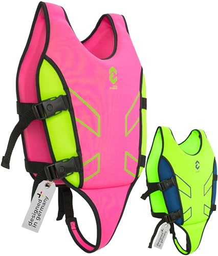 DYNAMICNORD - Premium neopren simhjälp för barn - (Rosa/Grön, M = 19-30 kg (ålder ca 3-6 år))