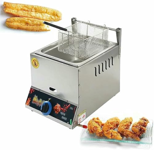 Friteuse commerciale à panier en acier inoxydable pour comptoir, friteuse au gaz propane, antidérapante, facile à nettoyer, chauffe-aliments, friteuse à cuve en acier inoxydable, friteuses à frites ~/